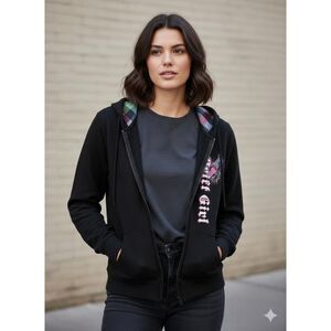 Y2K Retro Drift Girl Zip-Up Hoodie Women's Size Small Racing Snowmoblile